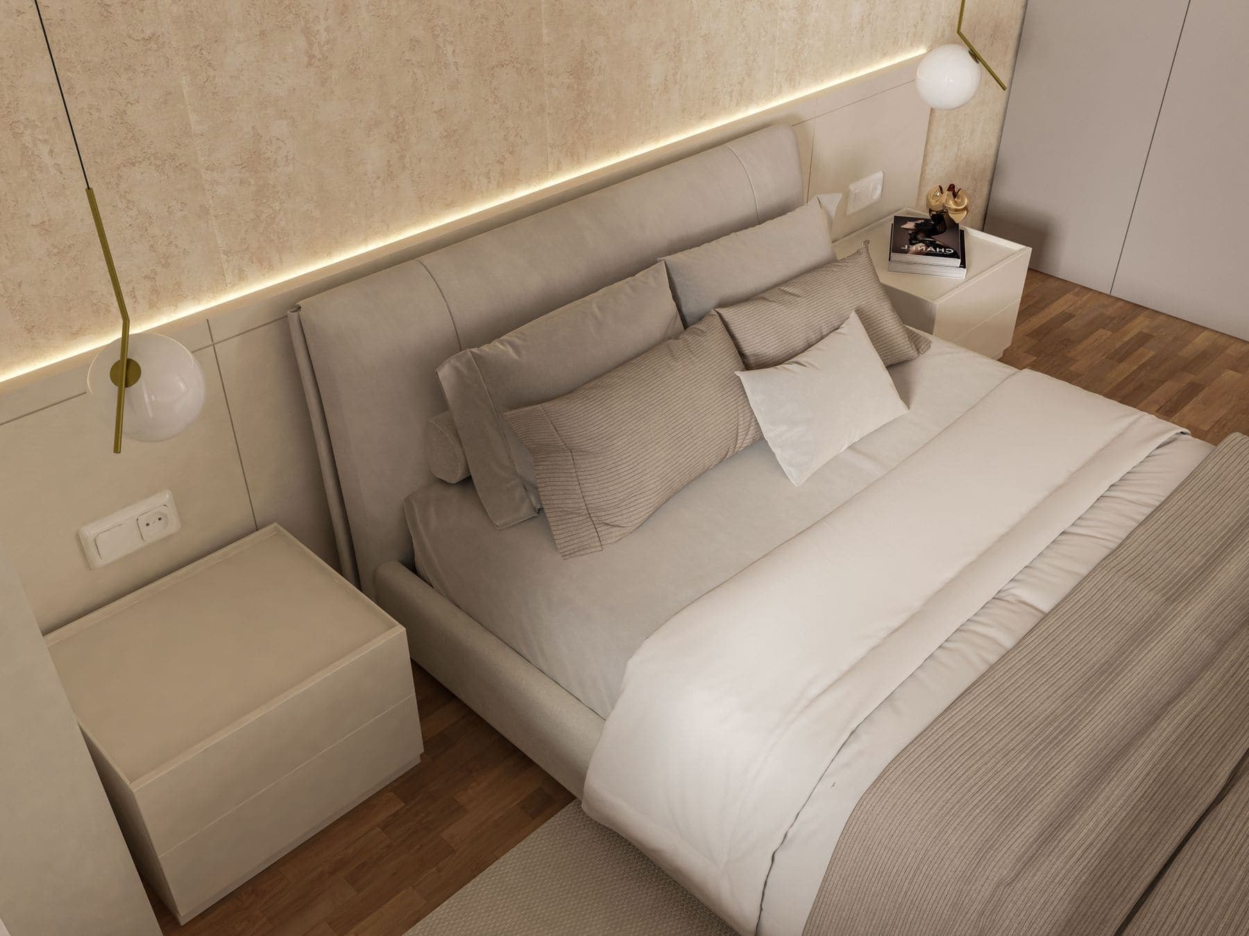 Small bedroom decorated in warm neutral paint tones