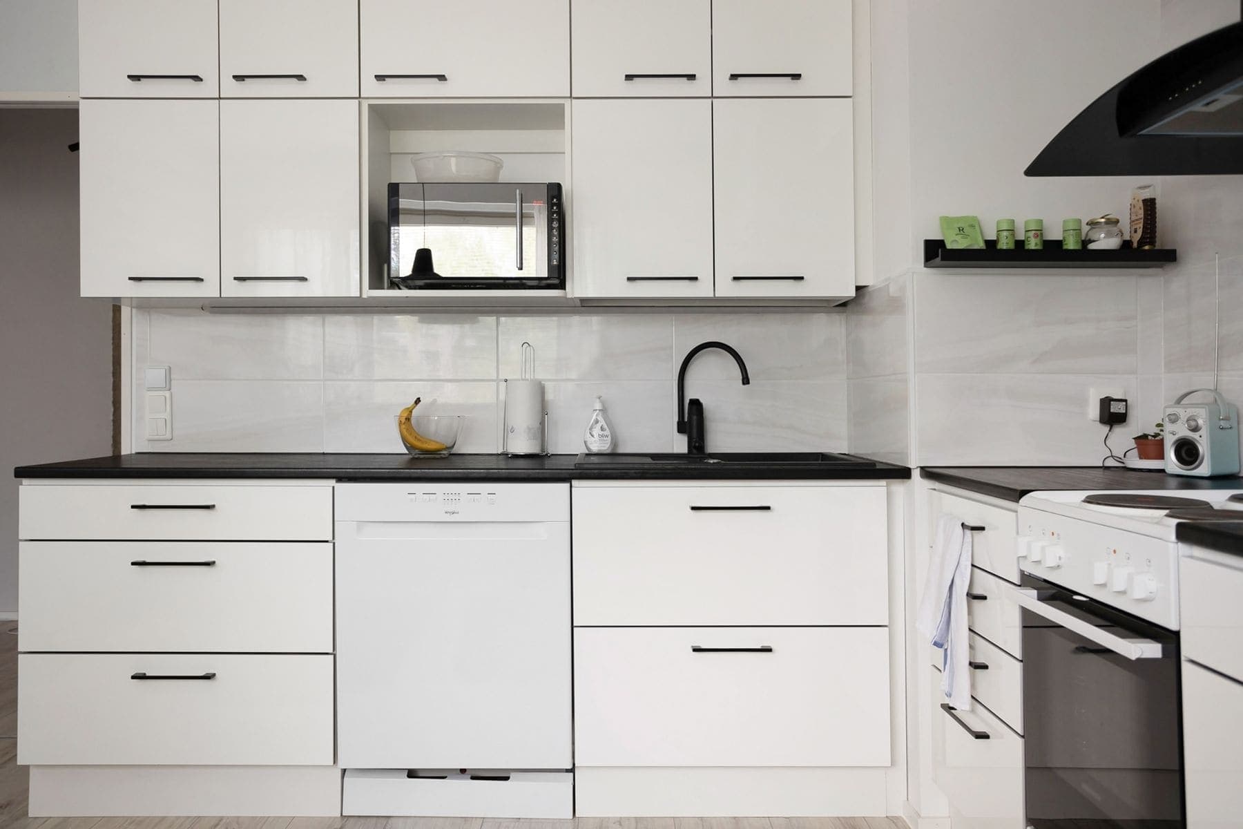 Close-up of cabinet doors with a factory-smooth painted finish